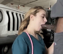 real-nurse-dicklicking-xxl-dark-hued-penis-in-public-garage